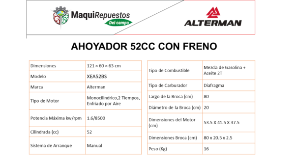 AHOYADOR ALTERMAN 52CC CON FRENO - Image 2