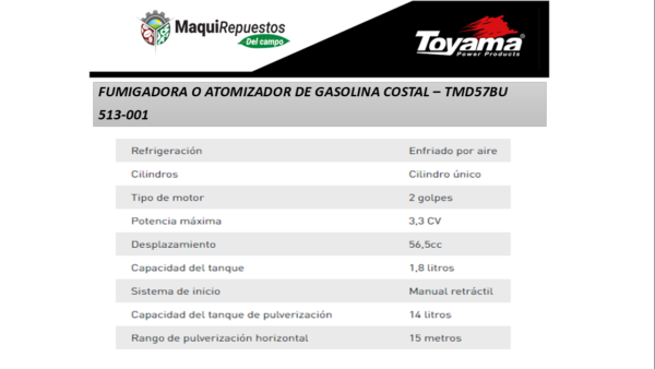 FUMIGADORA O ATOMIZADOR DE GASOLINA COSTAL – TMD57BU - Image 2