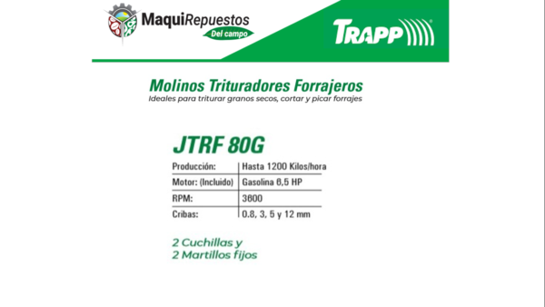 MOLINO TRITURADOR FORRAJERO TRAPP JTRF80G CON MOTOR - Image 2