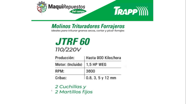 DESCRIPCIÓN DEL MOLINO TRITURADOR FORRAJERO TRAPP JTRF60 - Image 2