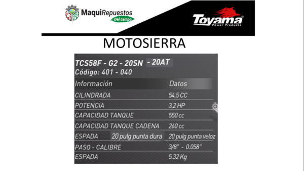 MOTOSIERRA DE GASOLINA – TCS58F-GII-20SN - Image 2